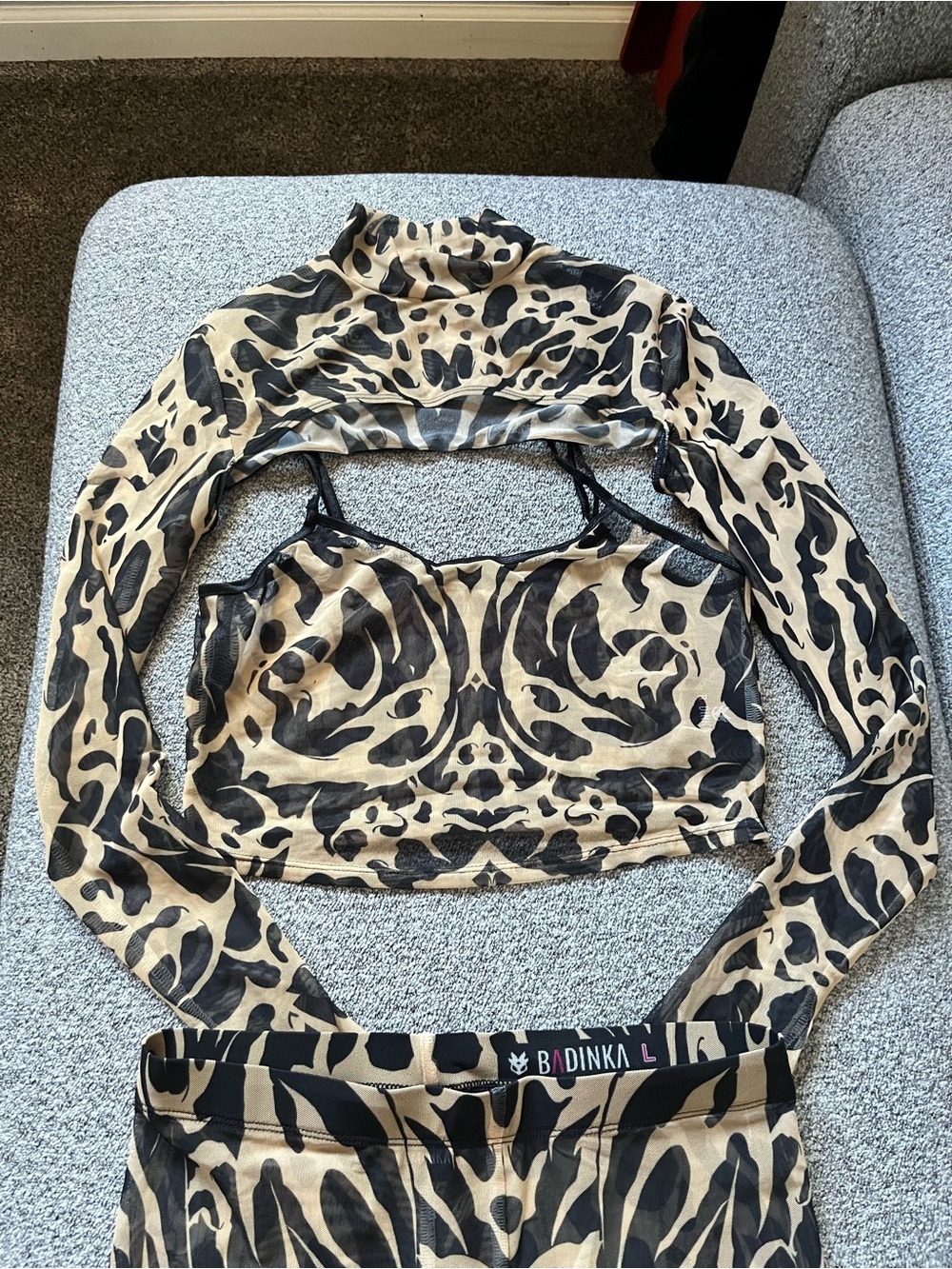 BADINKA Beige and Black Animal Print Mesh Set